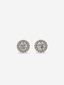 Front view of the stunning Petits Parasols earrings, displaying the sparkling round-cut center diamond framed by two rows of lab-grown diamonds in an 18k gold setting.