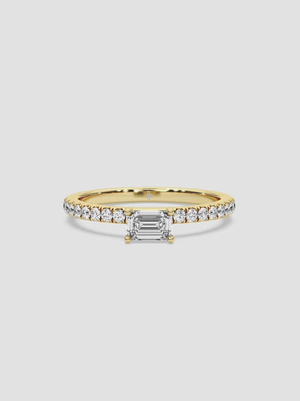 Petite Baguette ring by CaratBlanc, featuring a sleek design with baguette-cut lab-grown diamonds set in a refined band, showcased in a video emphasizing its elegance and detailed craftsmanship.